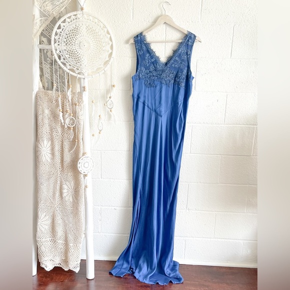 NWT Free People X Brenda Knight Lace Maxi Slip Dress - Royal Blue - Picture 3 of 16
